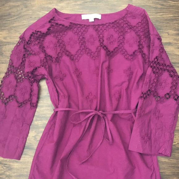 LOFT - Raspberry Embroidered Shift Dress - Picture 2 of 3